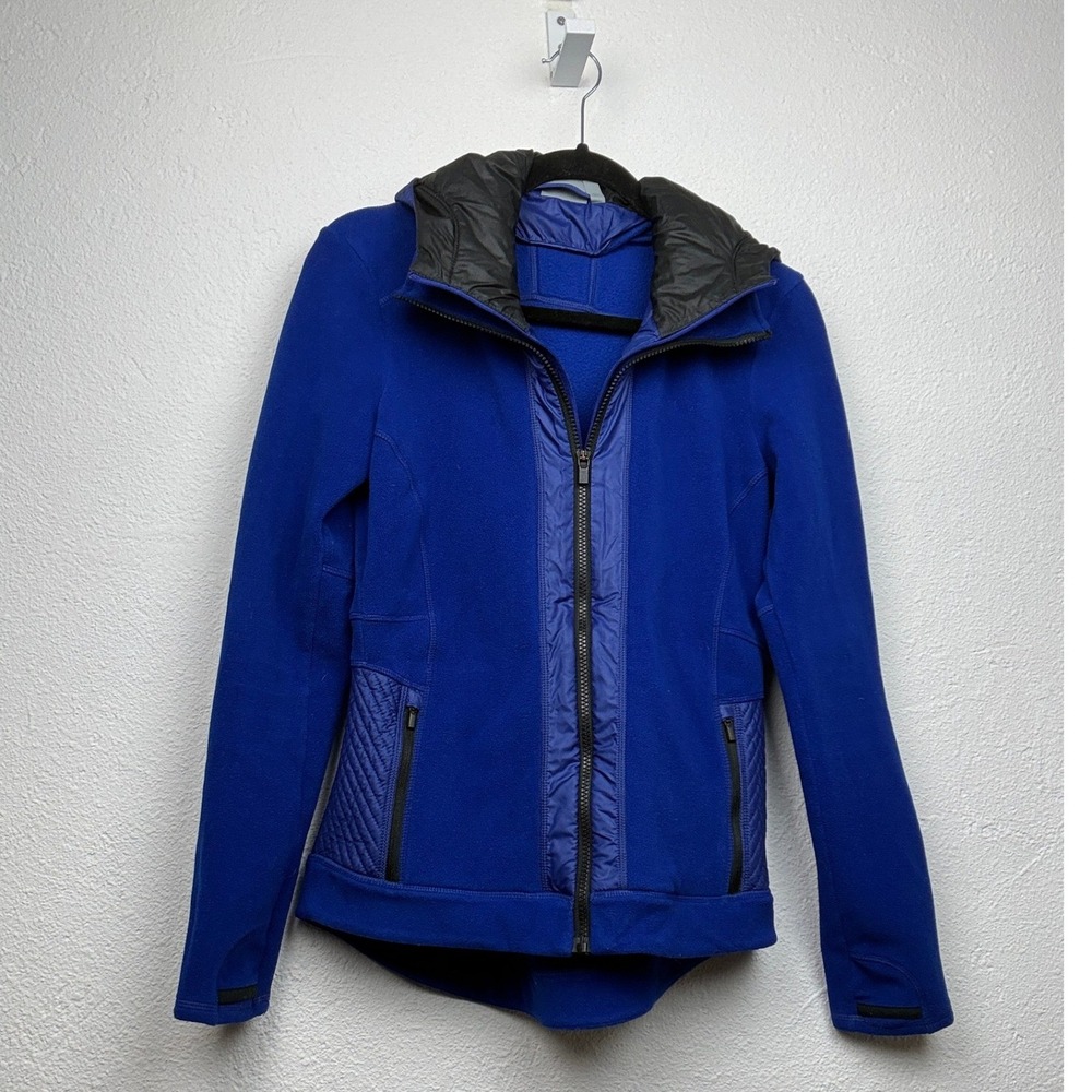 Athleta Royal Blue Mixed Media Fleece Jacket - 4 - Hooded Quilted Activewear